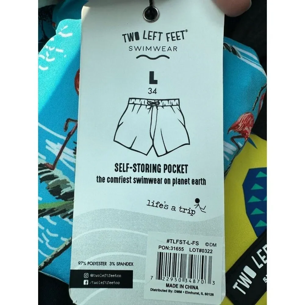 NEW Two Left Feet Mens Swim Trunks Flockstar Flamingo Large